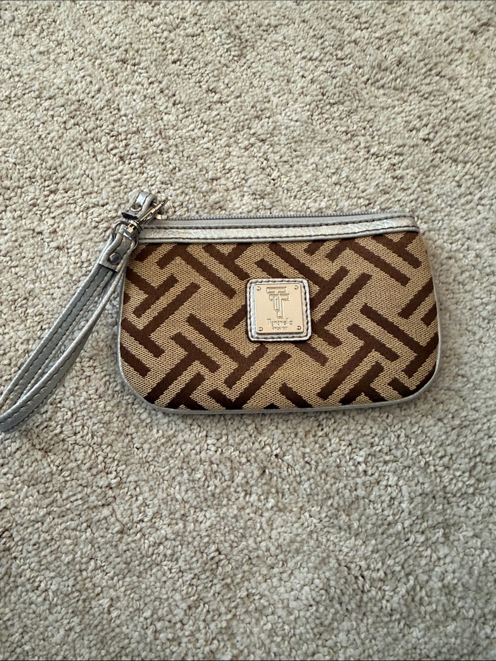 Tignanello Wristlet Tan Brown Silver Detail  Zipper 6inches